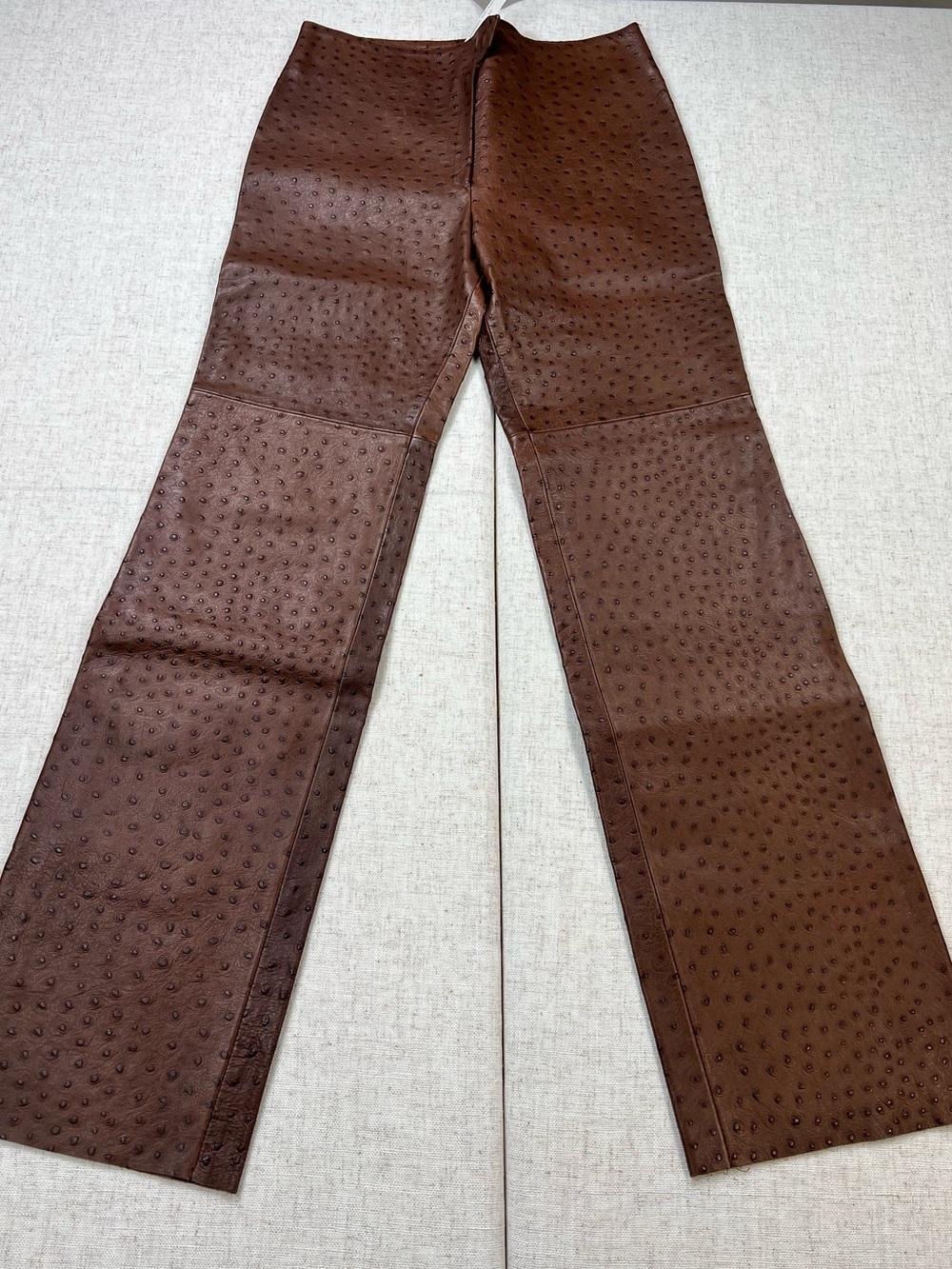 Via Spiga Brown Ostrich-Effect Leather Boot Cut Pants Y2K 2004